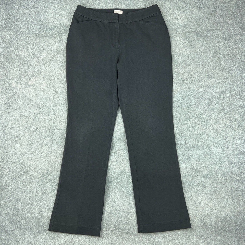Chico's Pants Womens 8 Black‎ Straight Leg Stretch Cotton Trousers Office Ladies